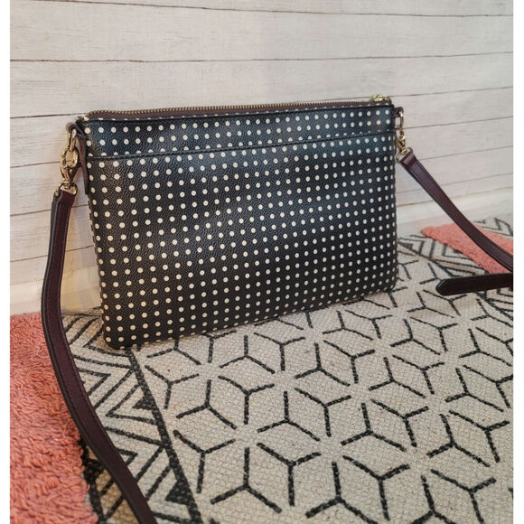 FOSSIL BLACK W WHITE POLKA DOT CROSSBODY PURSE W ADJUSTABLE STRAPS - Picture 2 of 13